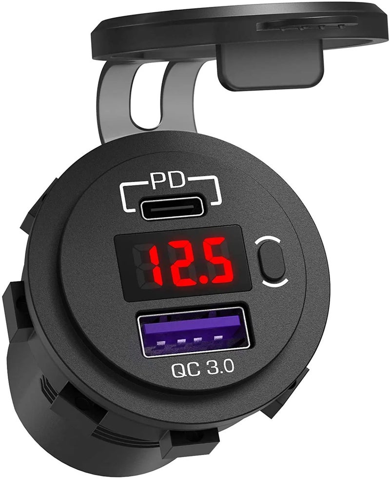 Bluejw 90W 3-Port Car Charger: Dual 45W USB-C PD & 18W QC 3.0, 12V/24V Automobile Charger Socket with Voltmeter & On/Off Switch - Image 1